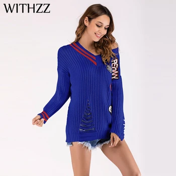 

WITHZZV Collar Long Sleeve Letter Loose Women's Sweater Christmas Pullover Winter Woman Sweater Female Winter Clothes