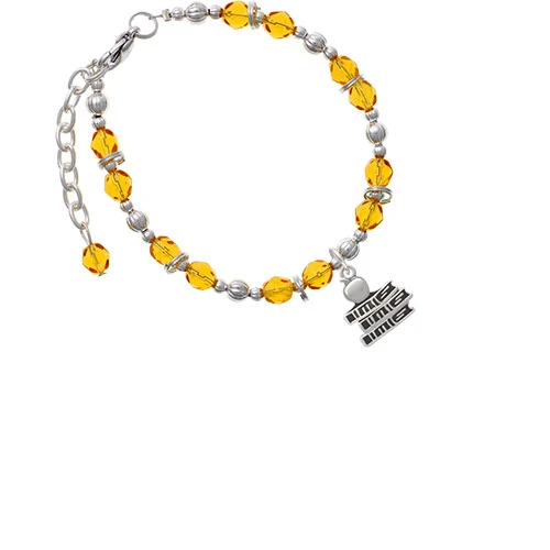 Silvertone Antiqued School Books with an Apple Yellow Beaded Bracelet