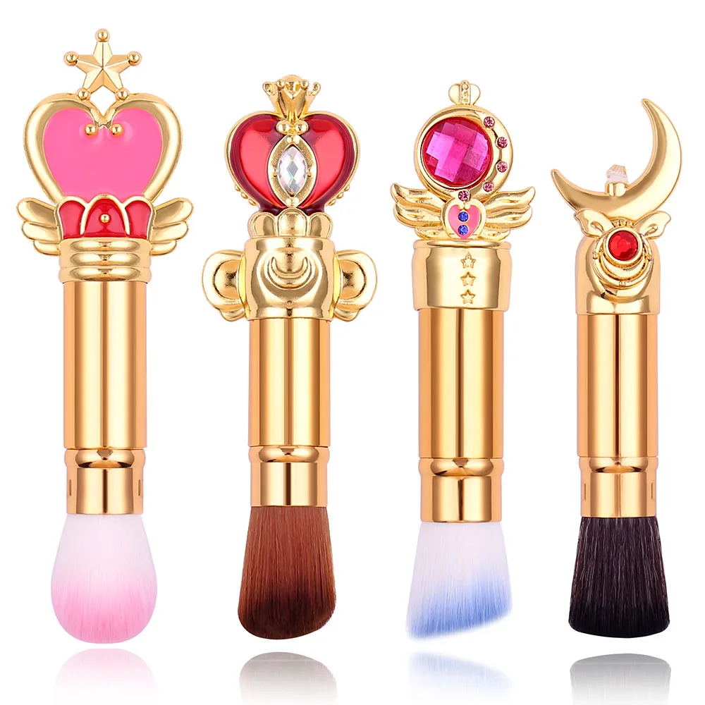 

4pcs Portable Retractable Makeup Brushes Set Cute Sailor Moon Loose Powder Cosmetic Brush Angled Blush Kit Pincel Maquiagem Tool