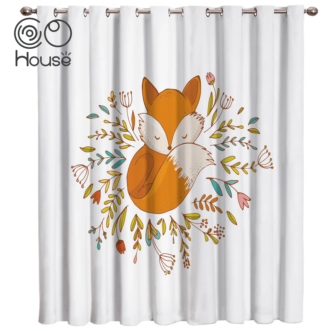 

COCOHouse Animal Cute Fox And Flower Room Curtains Large Window Window Curtains Dark Curtain Lights Blackout Kitchen Fabric
