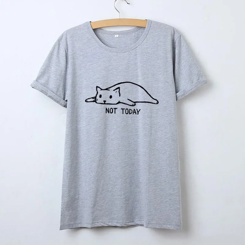

Summer personality Harajuku new cartoon kawaii cat NOT TODAY letter print women's T-shirt tops