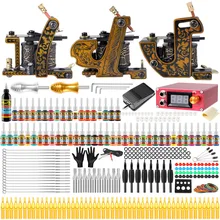 Полный профессиональный набор тату-машин 3 Машинки liner shader machine28 цветные чернила Электропитание Иглы ручка наконечник набор