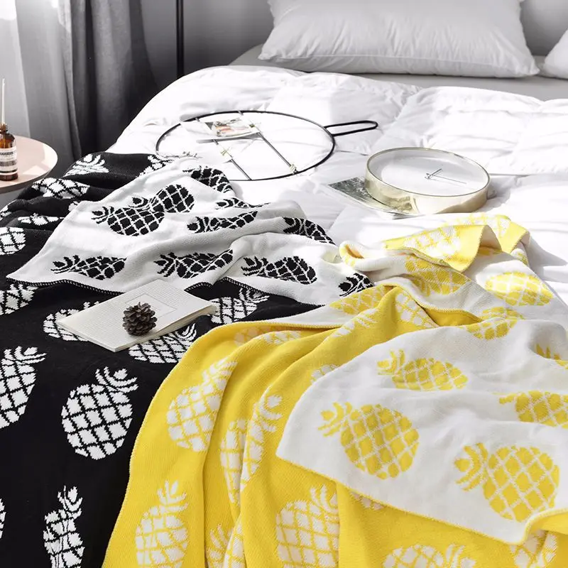 

2019 New Pineapple Pattern Casual 100% Cotton Knitted Blanket Throw for Kids Adults Baby Knit Blankets Sofa Bed Cover Plaids