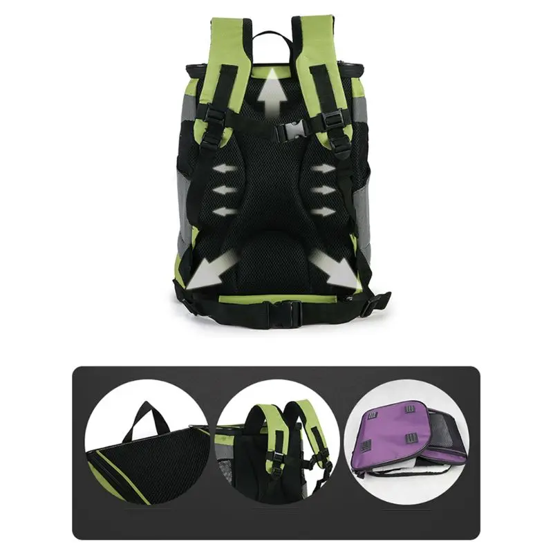 Dogs Backpack Carrier Foldable Waterproof Pet Rucksack Puppy Cat Soft Sided Travel Bag Padded Top Open Breathable Mesh Waist Str
