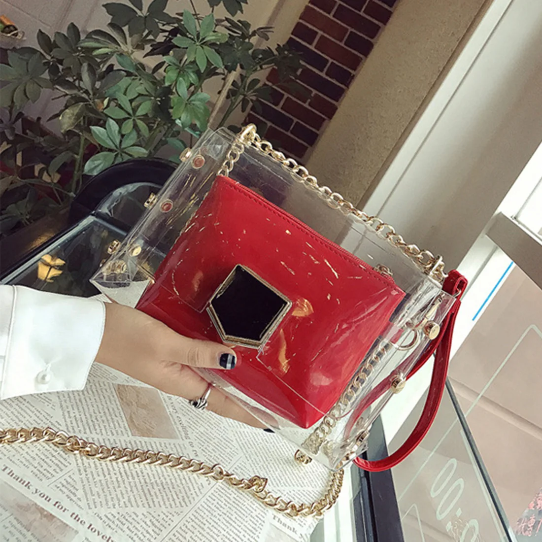 

woman bag 2017 fashion chain shoulder bag jelly transparent crossbody bags summer beach women messenger bag clear Composite Bag