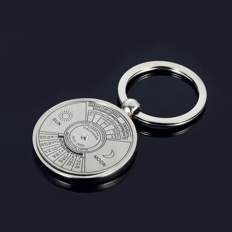 

Fashion Mini Creative 50 Years Perpetual Calendar Keyring Keychain Silver Alloy Key Chain Ring Keyfobvalentine's day Best Gift