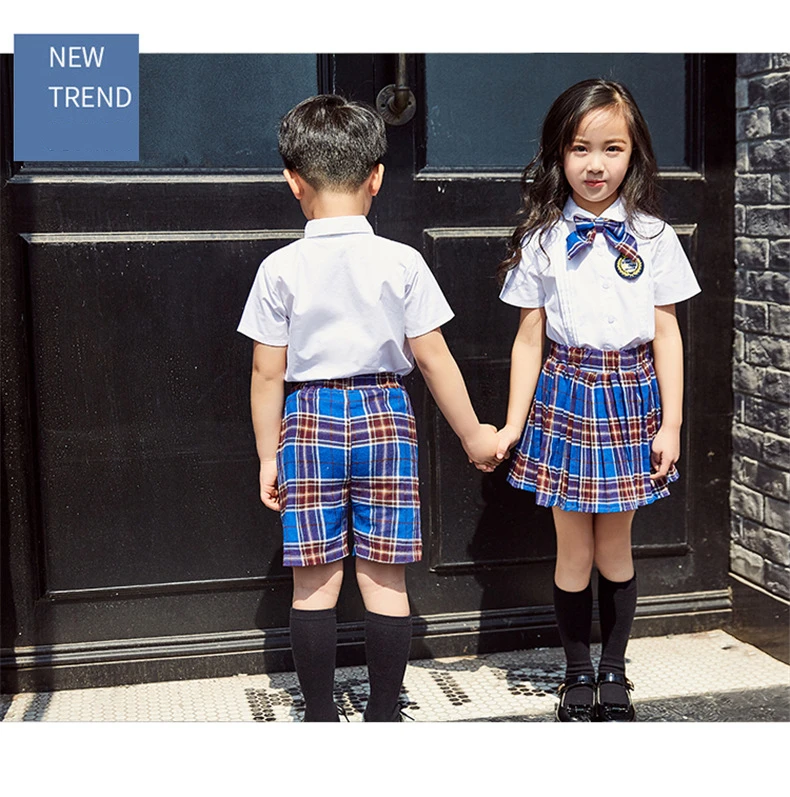 Детская модная школьная форма в корейском и японском стиле на рост 90-180 см, классная одежда, топ, клетчатая юбка, сценические костюмы с галстуком для детей