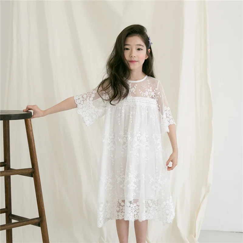 Girls Dress Summer Princess Party Frocks Lace Embroidery For Teens Girl 4 6 8 10 11 12 14 Yrs Children Clothing