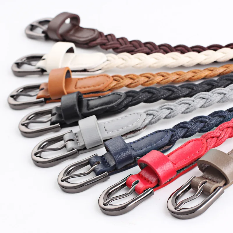 

Women Belt Fashion Candy Color Pu High Quality For Dress Pin Buckle Ladies Female Belt Thin Braid Thin Narrow Belts Accessories