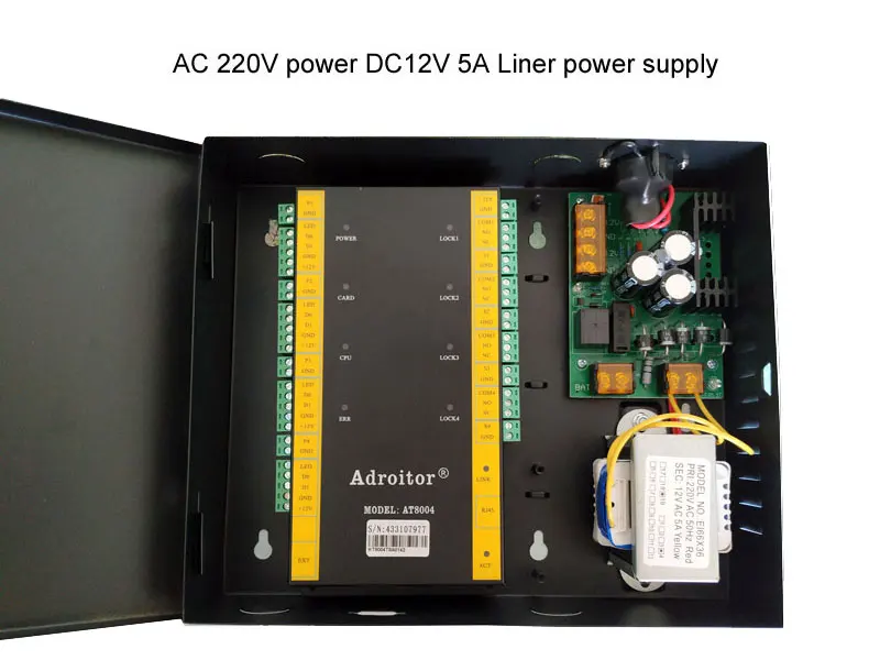 wiegand brand 32-bit TCP/IP four Door Control & power case 110V/220V option support software/ web/ smart phone / fire alarm etc