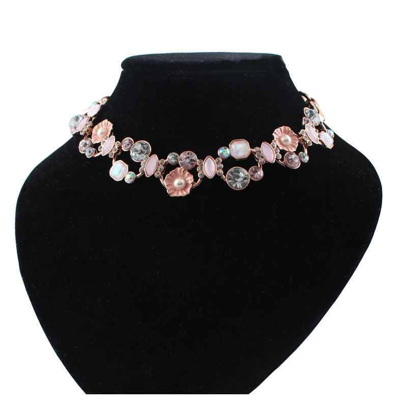 R197 BigBing Модная бижутерия розовый Золотой Кристалл цветок полые ожерелье-чокер ювелирные изделия Высокое качество без никеля