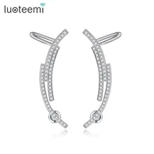 LUOTEEMI 2016 New Luxury Women Latest Beautiful Design Cubic Zircon Micro Paved Cuff Earrings Brincos Bridal Party