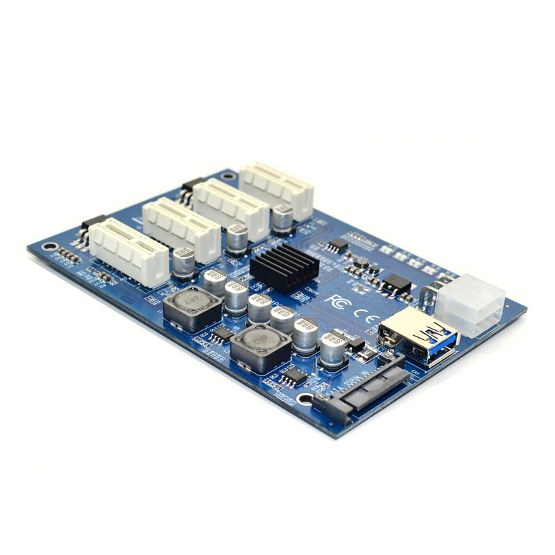  PCI-E X1 zu 4PCI-E X16 Expansion Kit 1 zu 4 Port PCI Express Schalter Multiplier HUB 6pin sata USB 