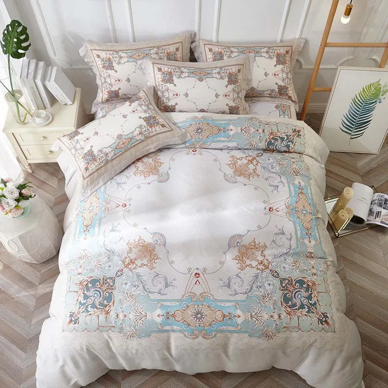 Ephensun brand European classic bedclothes 100 tencel Silk smooth 4pcs bed linen kit duvet