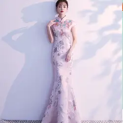 2019 Длинные Cheongsam пикантные современные Qipao платье с русалочкой Китайская традиционная одежда Платья для вечеринок женская Роба в восточном