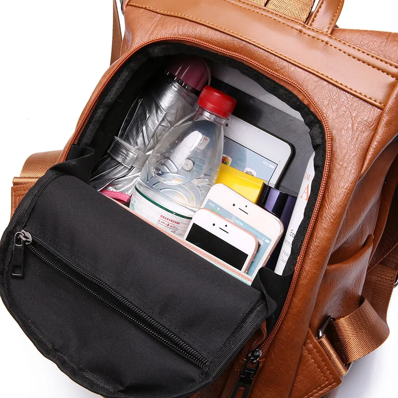 Женский винтажный рюкзак из искусственной кожи с защитой от кражи, рюкзак с несколькими карманами для путешествий на молнии, mochila mujer, школьные рюкзаки для девочек-подростков