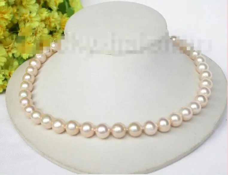 

Free shipping hot sale Women Bridal Wedding Jewelry >>17" 10mm luster natural pink-golden round pearls necklace j8317