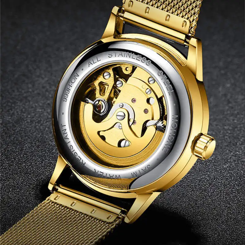 FNGEEN часы для мужчин Скелет автоматические механические золотистые часы-скелетоны винтажные мужские часы лучший бренд класса люкс водонепроницаемые часы