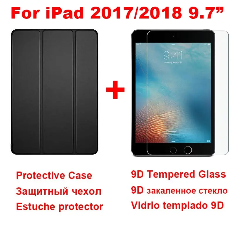 Black and Glass Для Apple iPad 9,7 6th чехол A1893 A1954 из искусственной кожи Умный Магнитный силиконовый чехол для iPad 9,7 5th принципиально A1822 A1823 - Цвет: Black and Glass
