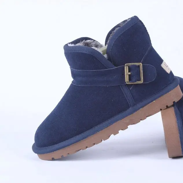 Navy Blue DAGNINO/брендовые теплые плюшевые зимние сапоги для пары женская зимняя обувь высокого качества с пряжкой и ремешком женские короткие ботильоны из натуральной кожи; Размеры 35-44 - Цвет: Navy Blue