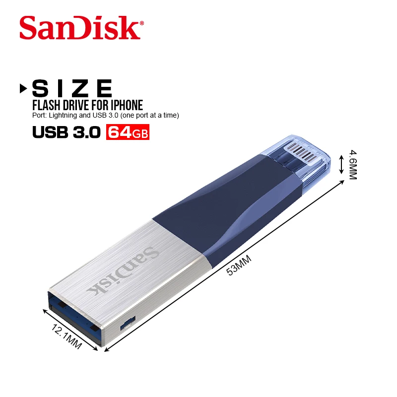 Sandisk iXPAND флеш-накопитель USB 3,0 64 ГБ флеш-накопитель 128 ГБ usb-носитель Флешка OTG для iphone/ipad/ipod/pc