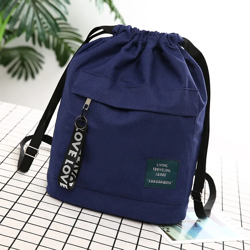 Navy Blue Женские мягкие холщовые Сумки на шнурке, рюкзаки ярких цветов, милые школьные сумки для девочек, складные сумки для покупок - Цвет: Navy Blue