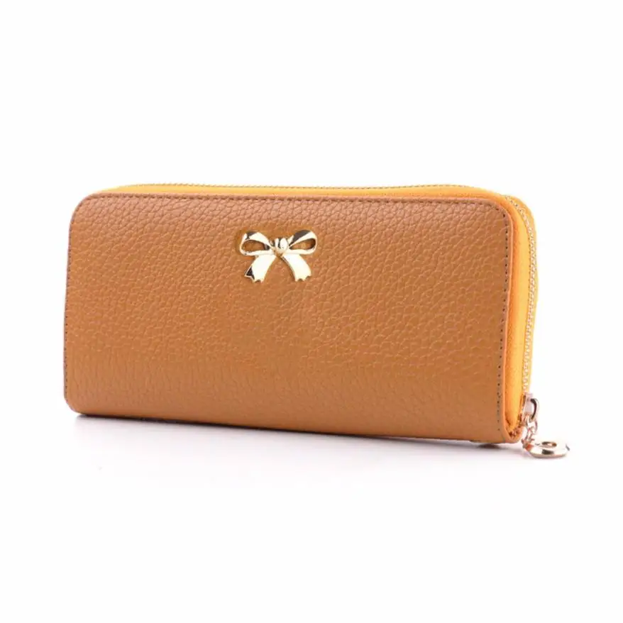 

New Arrived 2017 female Long Leather Wallets Fashion 3 fold Korean Bowknot Brand Design Casual Lady's Purse Women's Clutch