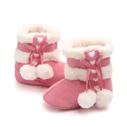 Новинка, Зимняя Толстая обувь для малышей, Рождественская обувь с бантиком, теплая Нескользящая хлопковая обувь для малышей