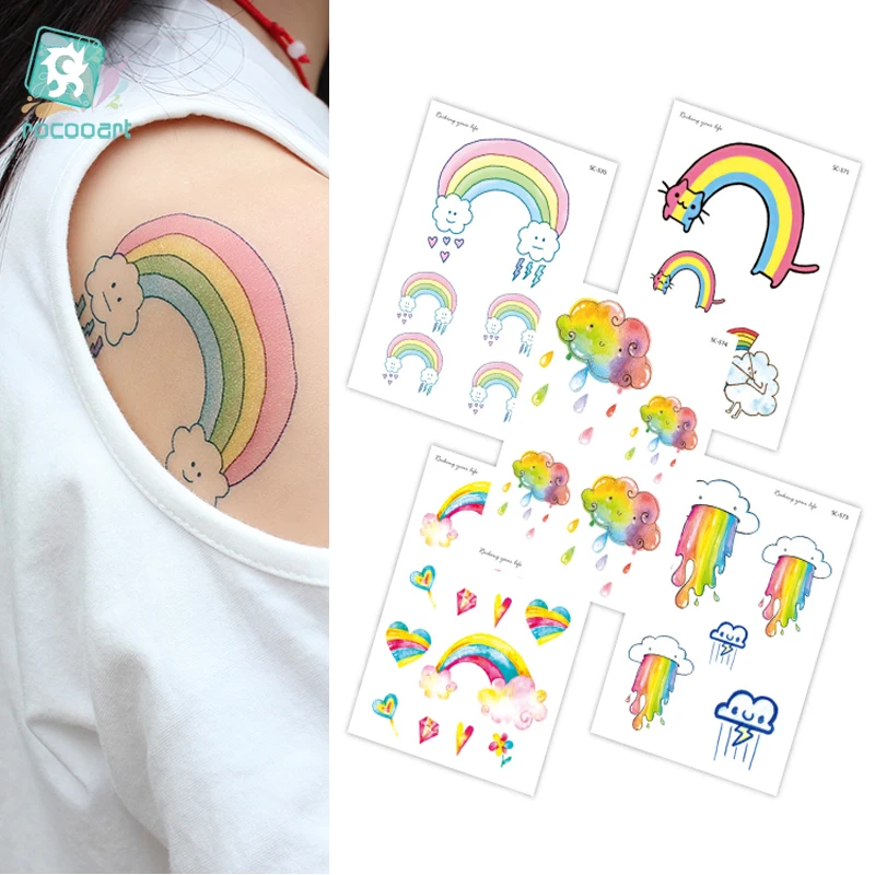 

Rocooart SC-570-574 New Design Lovely Body Art Temporary Tattoo Stickers Fake Flash Cartoon Kid's Rainbow Taty tatuajes