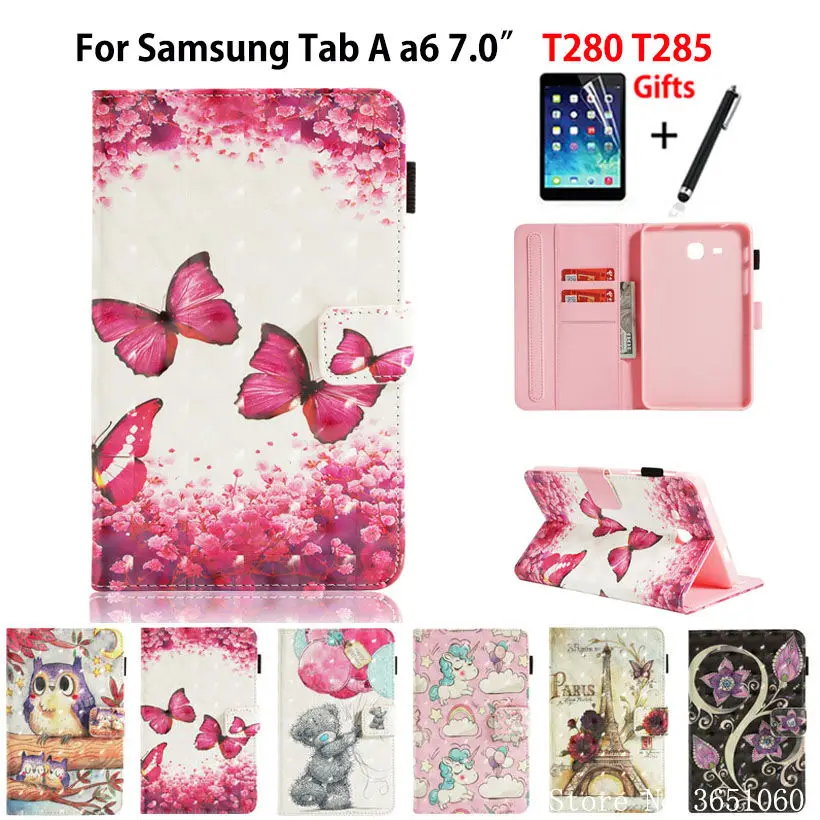 SM-T280 чехол для samsung Galaxy Tab A a6 7,0 2016 T280 T285 SM-T285 7,0 "чехол принципиально Tablet 3D роспись стенд Shell + стилус + пленка