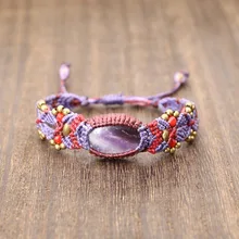 Натуральный фиолетовый в полоску Плетеный Веревка Браслет рану diy ручной любителей на заказ Национальный Ветер