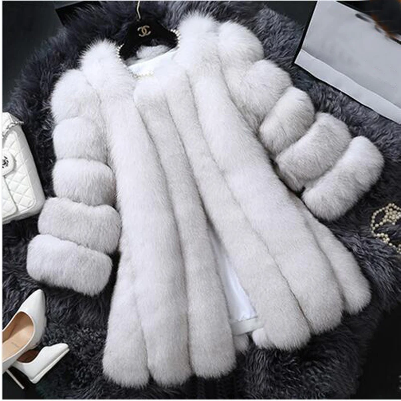 

2018 autumn and winter new Korean women's long section faux fur coat Slim ladies fox fur thick coat women NV078