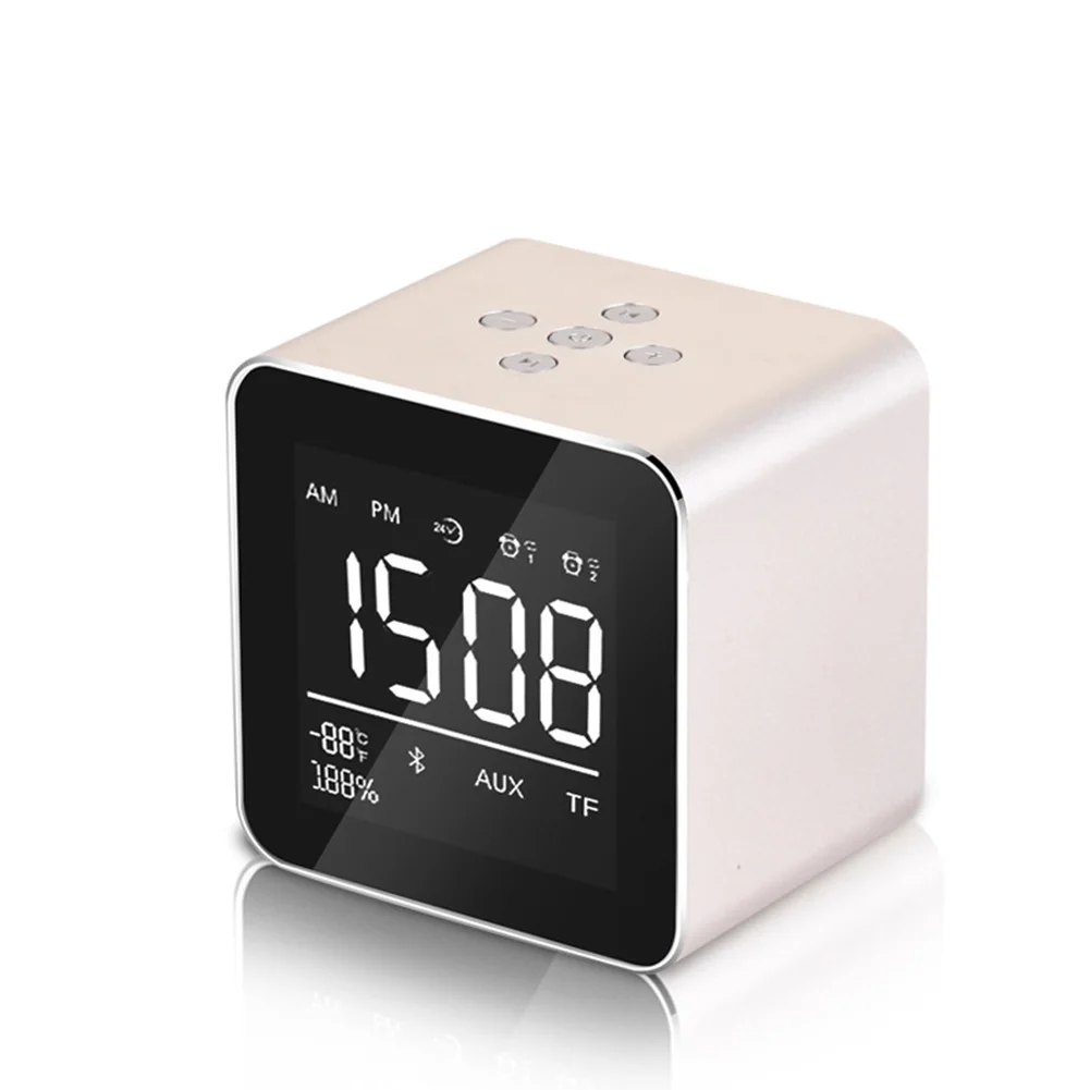 Hot Sale Wireless Bluetooth Speakers LED Alarm Clock LCD Digital Display Portable Mini Square Bass Speaker - Цвет: Gold