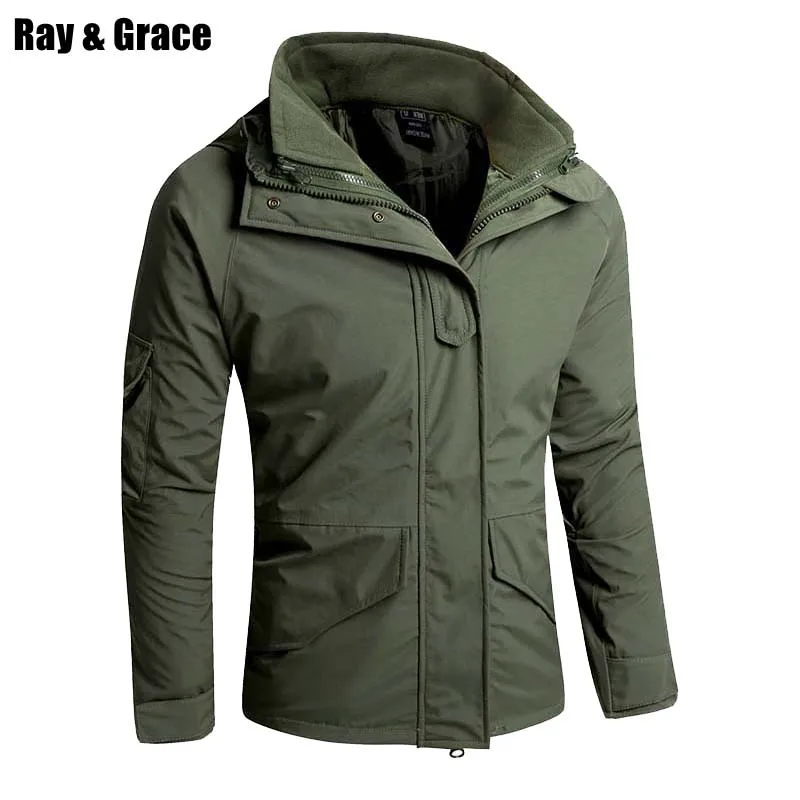 

RAY GRACE Military Winter Men Army Jacket Outdoor Double Layer Tactical Jacket Thermal Windbreak Camping Hunting Hiking Coat