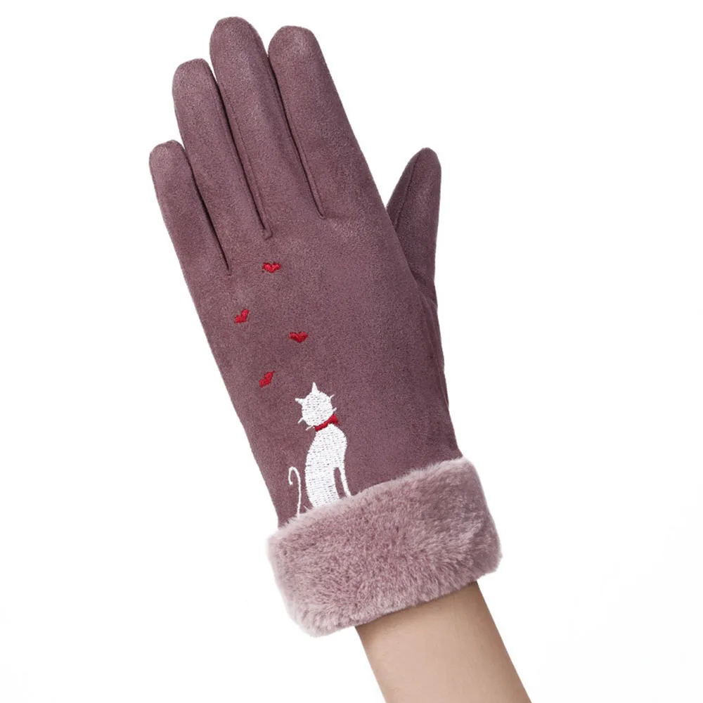 dark pink Модные женские перчатки Осень Зима Кот сердце вышивка теплые варежки Сенсорный экран перчатки для вождения ветрозащитные наручные перчатки - Цвет: dark pink