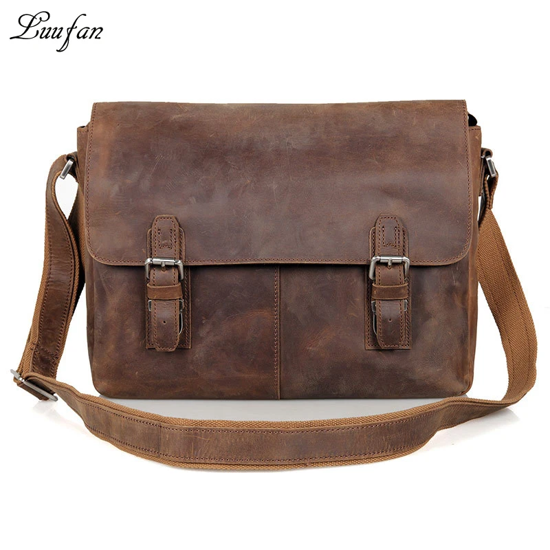 Мужская винтажная сумка через плечо из натуральной кожи подходит для ноутбука 14