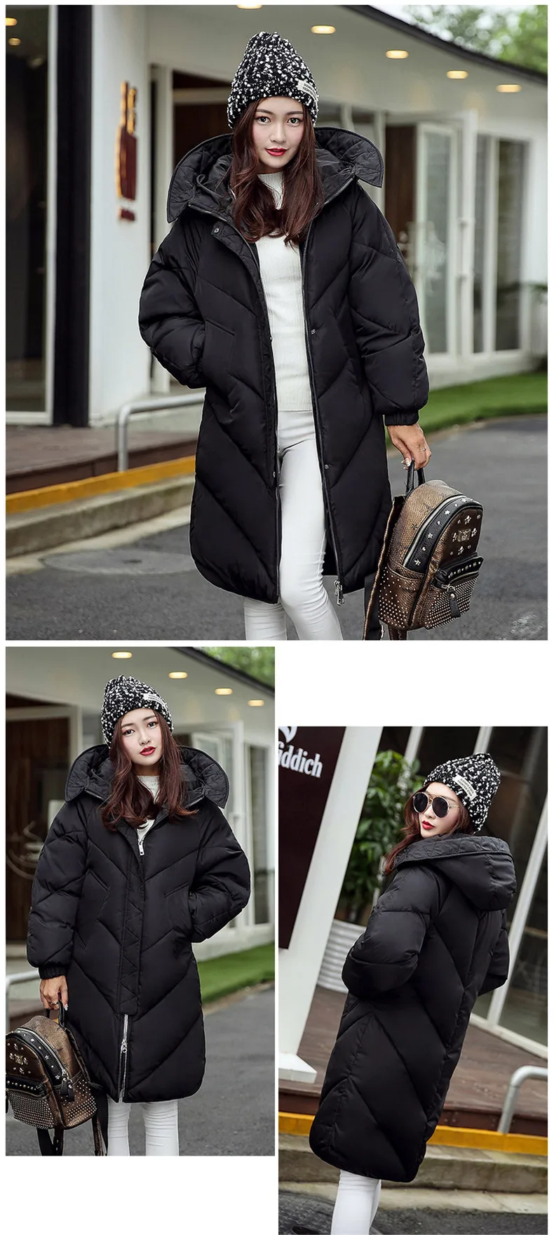 Ailooge 2017 зимняя куртка Для женщин длинные Теплый пуховик с хлопковой подкладкой и капюшоном свободные Стиль Повседневное утолщаются