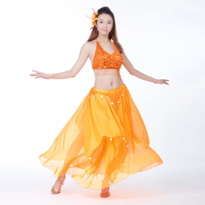 

Belly Dance Costume Set 2 Pics Bra Top & Skirt with Coins 15 Colors