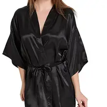 Сексуальное шелковое атласное ночное кимоно, халат, короткий халат, идеальный свадебный халат для невесты, Одноцветный халат для женщин
