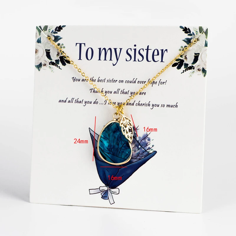 Wish Card, ожерелье с подвеской в виде большого хрустального листа для женщин, золотая цепочка для моей сестры, лучшая карта, подарок, ювелирное изделие, духи, Masculino EY6085
