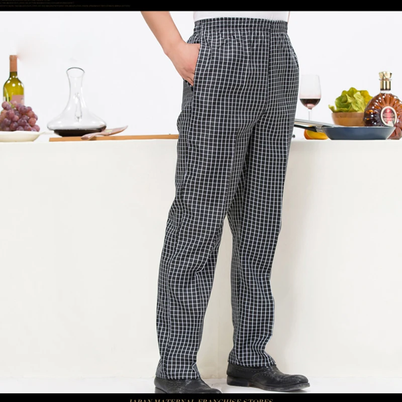 Если новые брюки шеф-повара отель повара услуги официанта брюки для повара рабочие брюки гостиничный Ресторан шеф-повара эластичная лента брюки решетки - Цвет: Черный