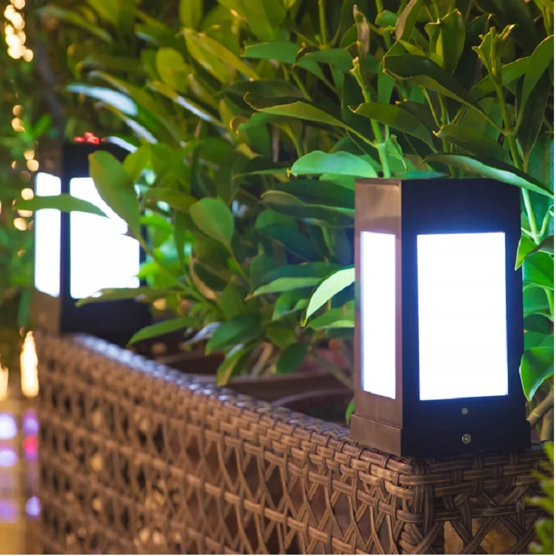 

Outdoor LED Solar Pillar Lamps Quadrilateral Shape Waterproof Luminary For Courtyard Garden Lawn Fence Wall Cottage Villa Lights