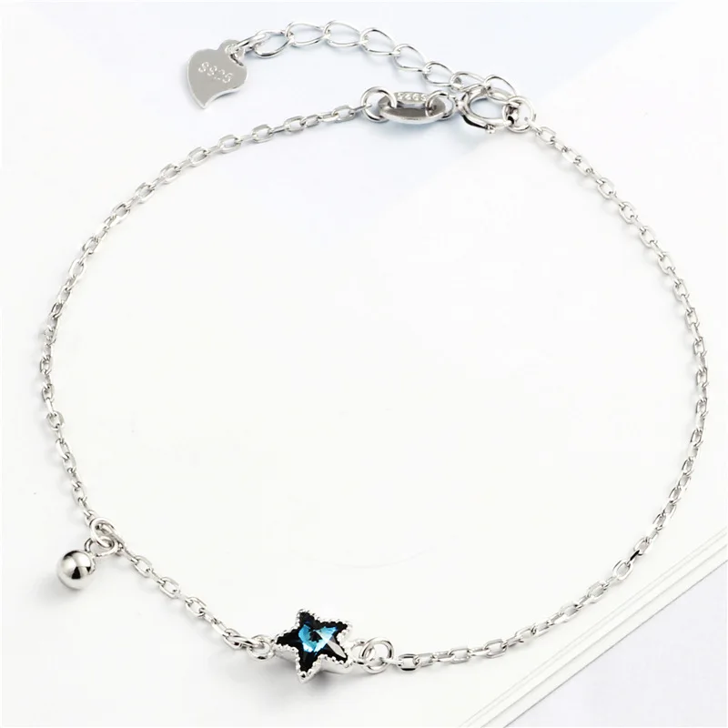 blue crystal star bracelet 100% 925 Sterling Silver Jewelry fashion hypoallergenic bracelets for girl gift