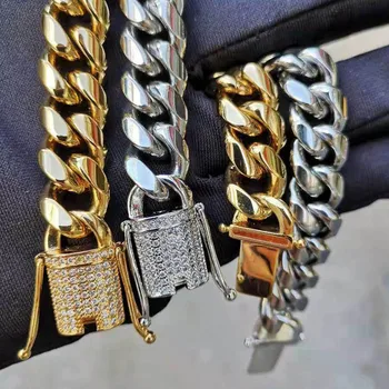 

12mm Round Cuban Chain Bracelet For Men AAA Rhinestones CZ Box Lock Bling Iced Out Mens Hip Hop Rapper Bracelets Jewelry