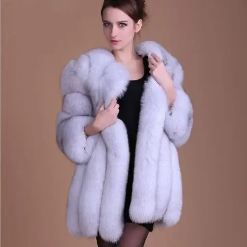 

Fluffy Women Coats 2019 Autumn Winter Faux Fox Fur Coat Thicken Knitted Retro Cardigans Plus Size Long Mink Fur Jackets M479