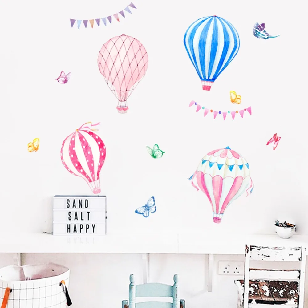  Colorful Hot Air Balloons Flag Animals wall stickers decals children bedroom kindergarten Decoratio - 32931250919