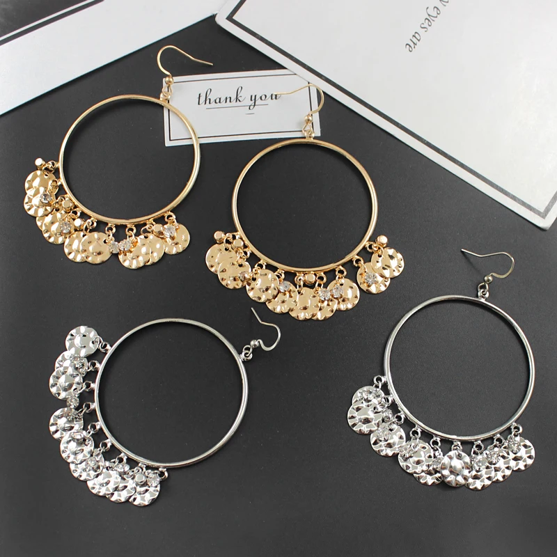 

New Design Filigree Golden Silver Large Circle Zircon Wafer Cluster Double layer Delicate Female Earring Brincos Wedding Jewelry