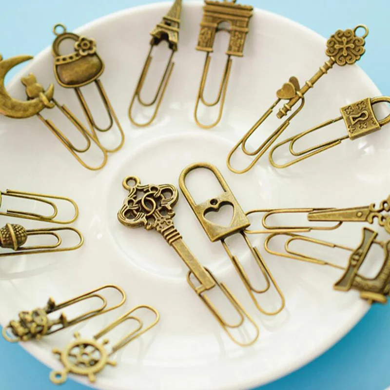 

10 Piece/lot Cute Metal Bookmark Vintage Key Bookmarks Paper Clip For Book Stationery Free Shipping School Office Book Marks