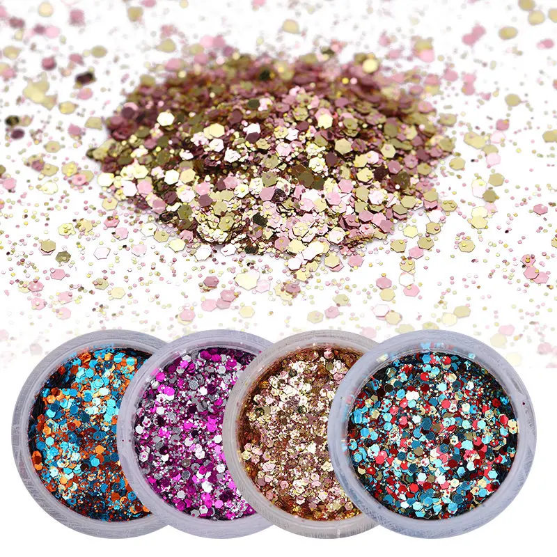 

1 Box Mixed-size Glittering Nail Sequins 10ml Pink Rose Red Powder Sequin Ultra-thin 1mm Mixed Paillette Nail Art Decoration