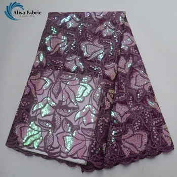 

Latest Nigeria Sequins Lace with Organza Embroidery Lace Fabric high quality African Lace Fabric For Nigerian Party,5 Yards/pcs